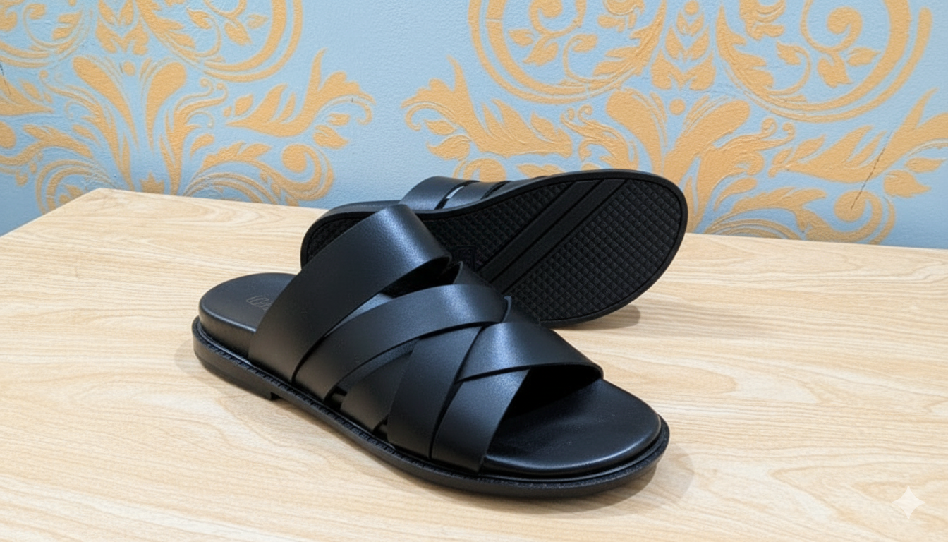 Black Cross-Strap Slides
