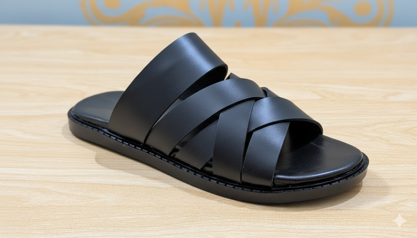 Black Cross-Strap Slides