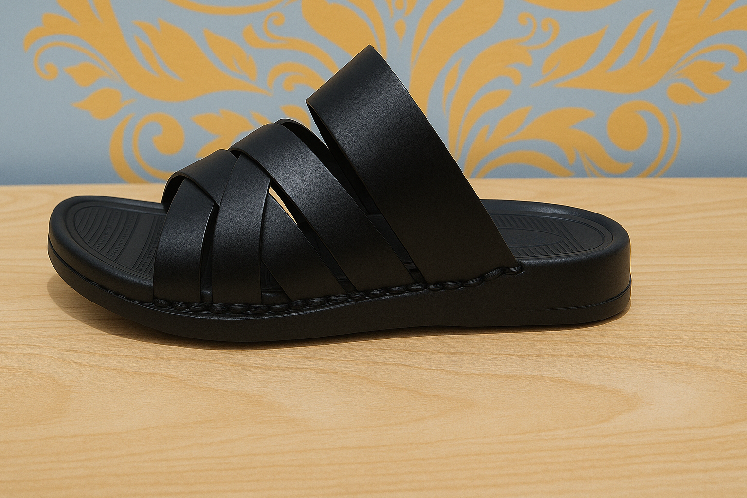 Men’s Black Cross-Strap Slides