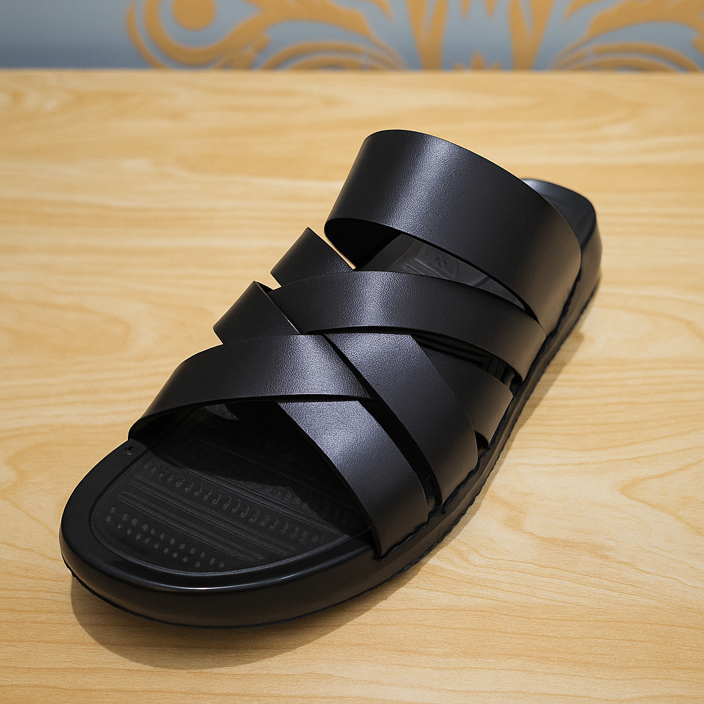 Men’s Black Cross-Strap Slides